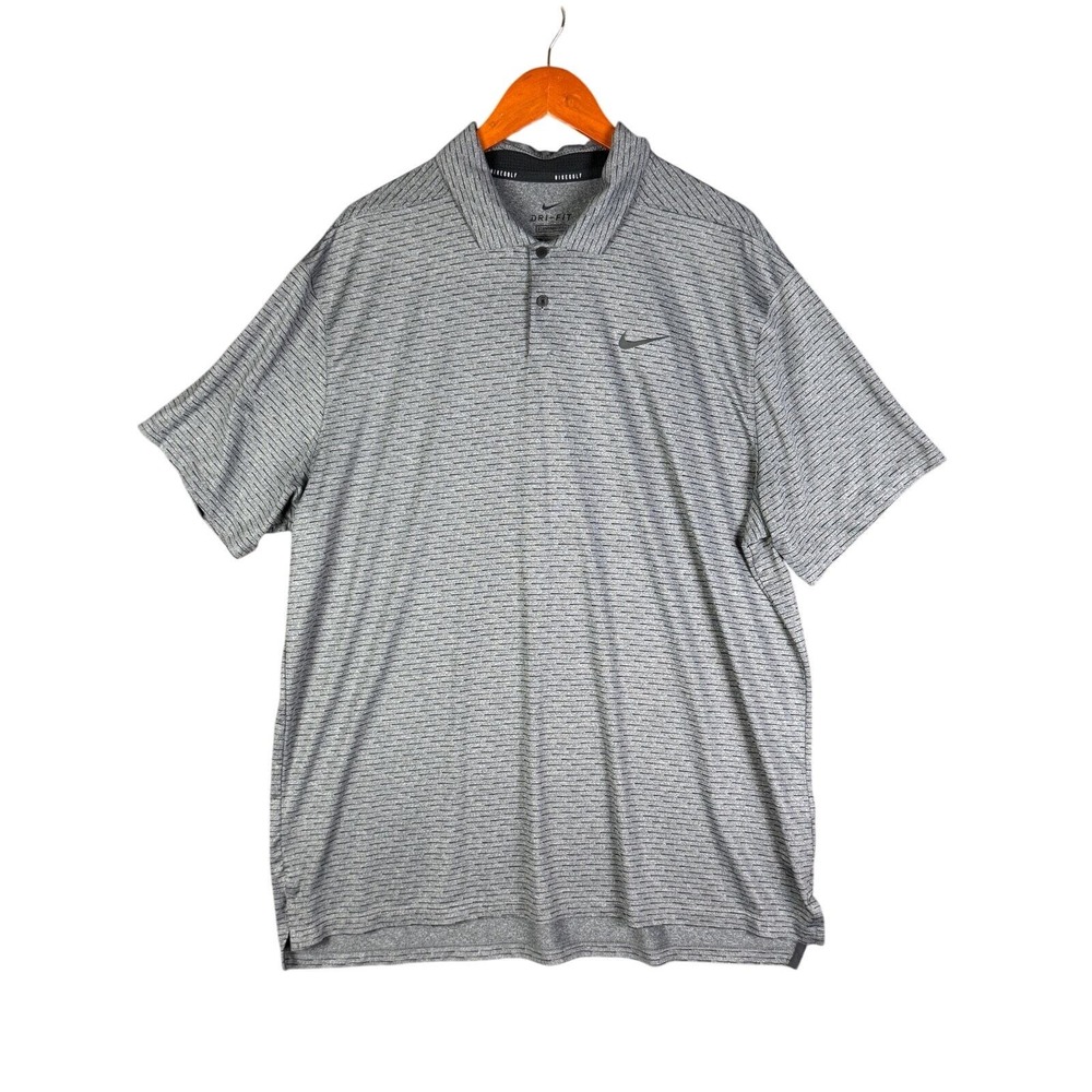 Nike Golf Vapor Knit Striped Dri-Fit Polo Shirt‎ Geometric Print Gray Black XL
